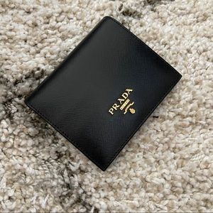 Prada bi fold black wallet